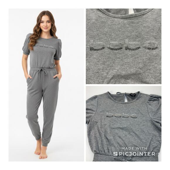 Bebe One Piece Soft Jersey Knit Romper Ombré Crystal Logo Gray Pull On Size M - Picture 1 of 11